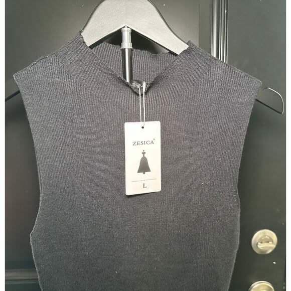 ZESICA Mock Neck Ribbed Side Slit Bodycon Tank Midi Dress Women Large NWT - Picture 3 of 4